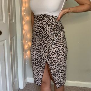PLT PETITE BROWN LEOPARD WRAP PENCIL SKIRT